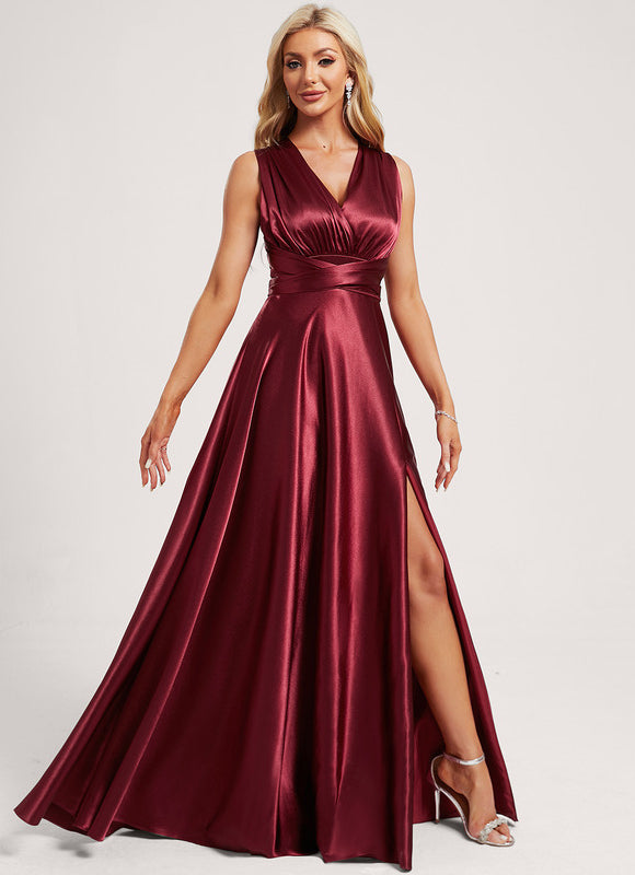 Robe Demoiselle D'Honneur Rouge Satiné Chic - gallery 2