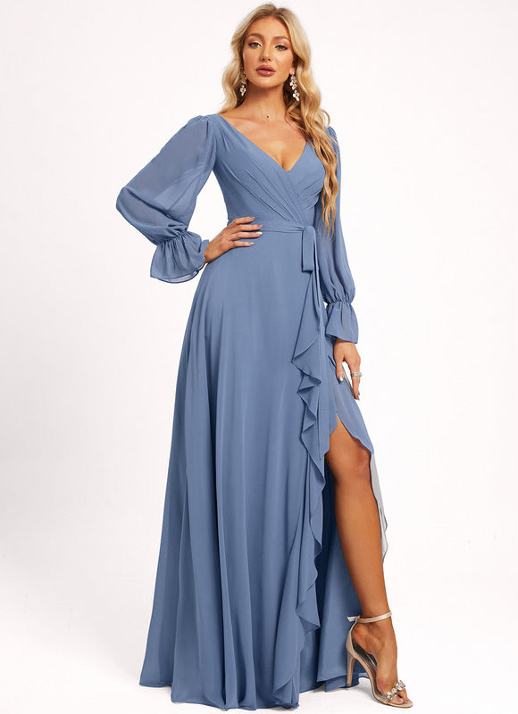 Robe Demoiselle D'Honneur À Volants Rose Pâle - gallery 3