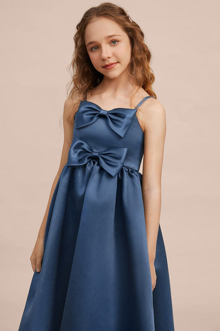 Robe Demoiselle D'Honneur Bleu Satin Élégant - gallery 6
