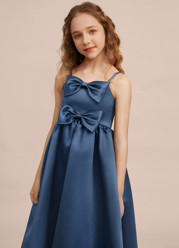 Robe Demoiselle D'Honneur Bleu Satin Élégant - gallery 6