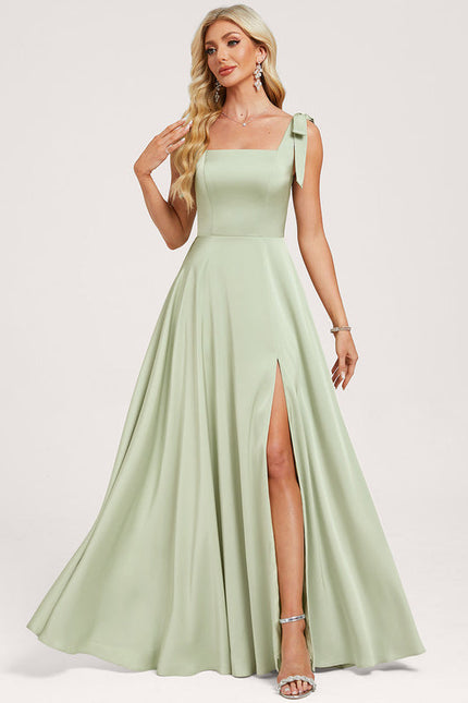 Robe Demoiselle D'Honneur Satin Vert Doux