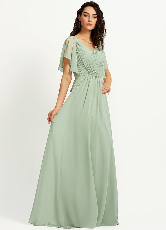 Robe Demoiselle D'Honneur À Volants Rose Pâle - gallery 2