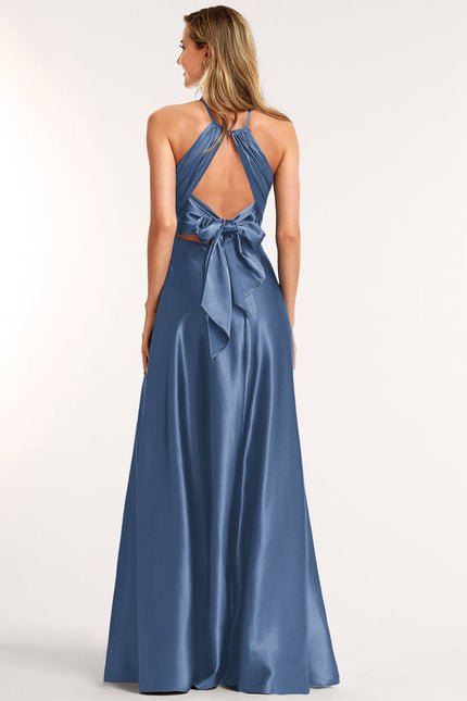 Robe Demoiselle D'Honneur Satin Bleu Nuit - gallery 1