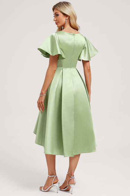 Robe Demoiselle D'Honneur Asymétrique Vert Tendre - gallery 4