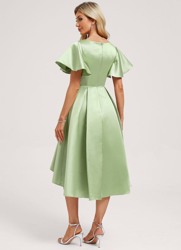 Robe Demoiselle D'Honneur Asymétrique Vert Tendre - gallery 4