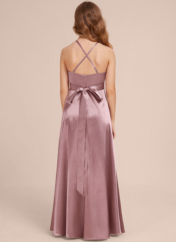 Robe Demoiselle D'Honneur Satin Lilas À Volants - gallery 4
