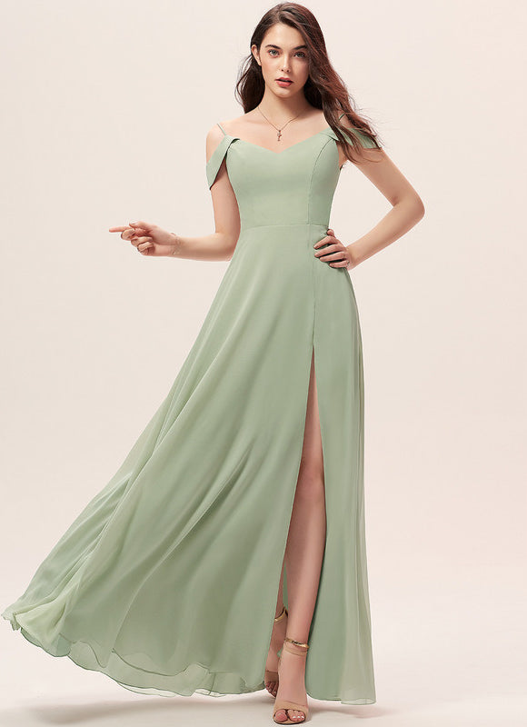 Robe Demoiselle D'Honneur Mousseline Beige - gallery 3