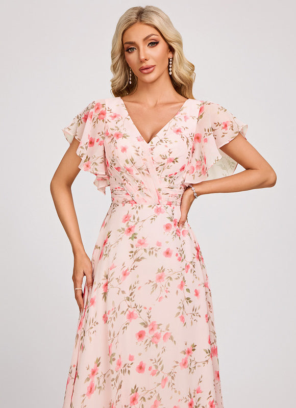 Robe Demoiselle D'Honneur À Volants Rose Pâle - gallery 4