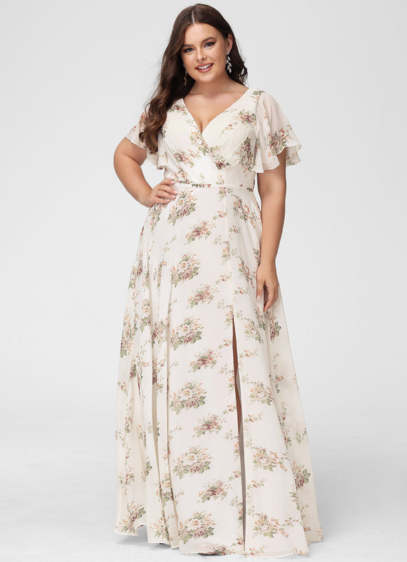 Robe Demoiselle D'Honneur Mousseline Beige - gallery 7