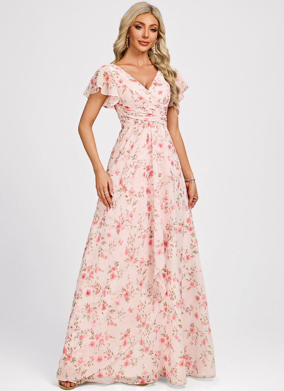 Robe Demoiselle D'Honneur À Volants Rose Pâle - gallery 2