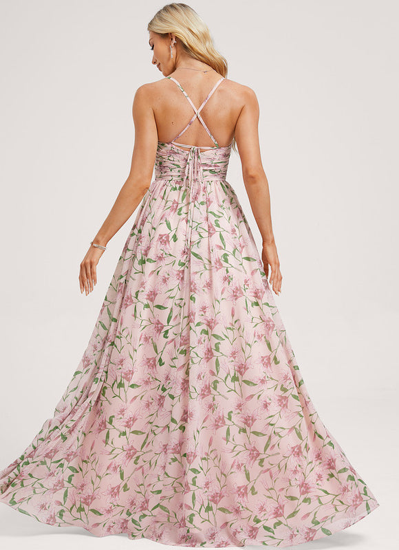 Robe Demoiselle D'Honneur Mousseline Beige - gallery 4