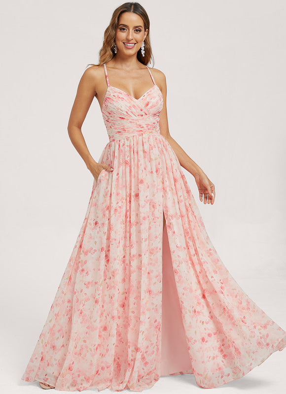 Robe Demoiselle D'Honneur Mousseline Beige - gallery 2