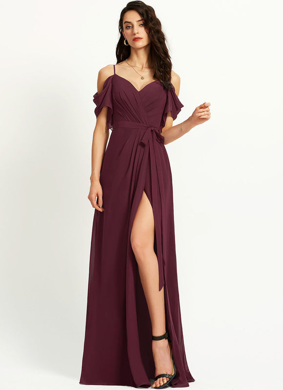 Robe Demoiselle D'Honneur À Volants Rose Pâle