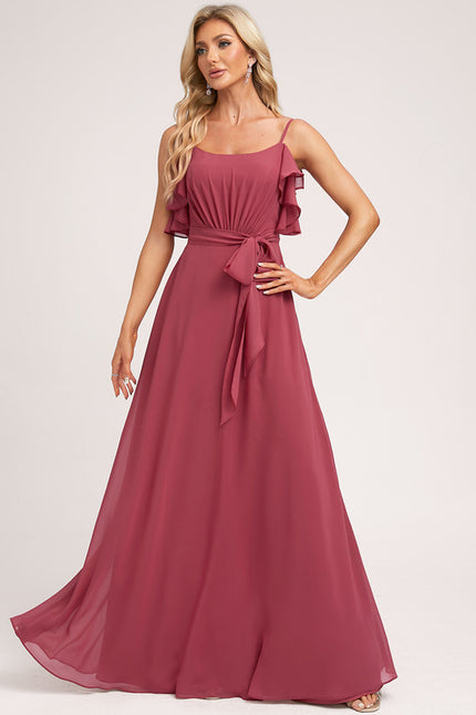 Robe Demoiselle D'Honneur À Volants Rose Pâle
