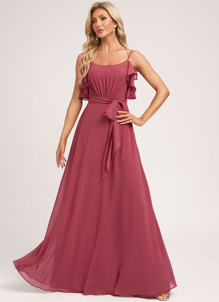Robe Demoiselle D'Honneur À Volants Rose Pâle