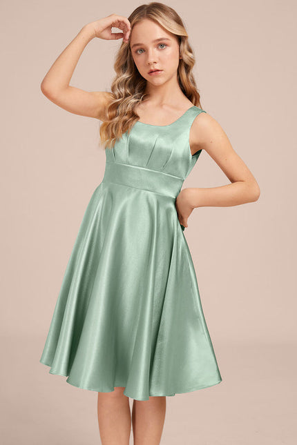 Robe Demoiselle D'Honneur Satinée Verte Douce - gallery 4