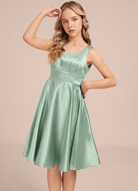 Robe Demoiselle D'Honneur Satinée Verte Douce - gallery 4
