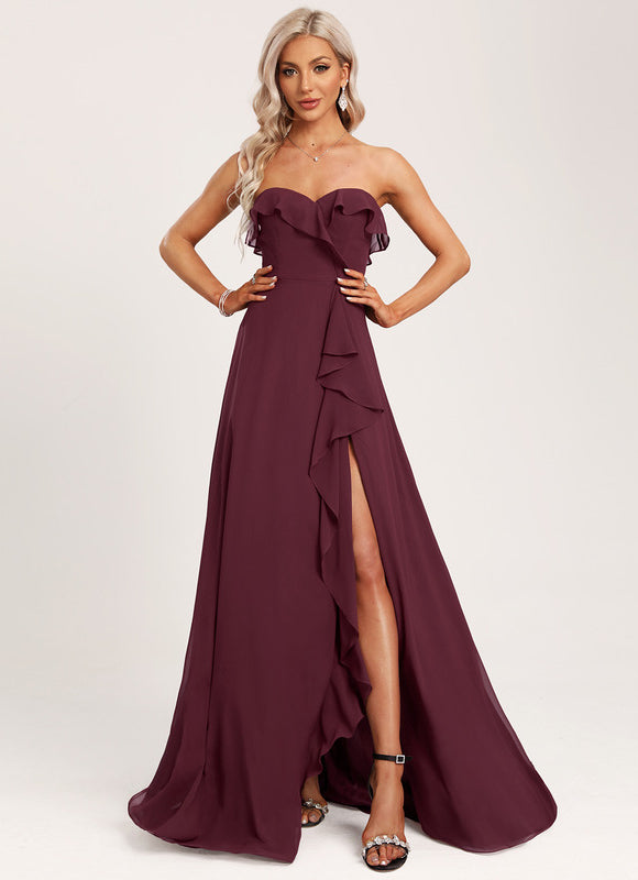 Robe Demoiselle D'Honneur Drapée Bordeaux