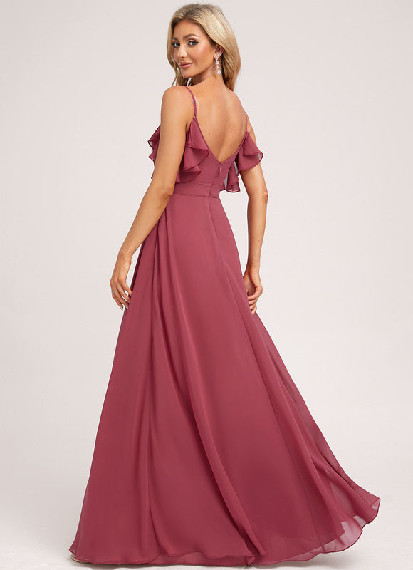 Robe Demoiselle D'Honneur À Volants Rose Pâle - gallery 2