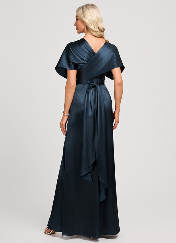 Robe Demoiselle D'Honneur Élégance Marine Satinée - gallery 7