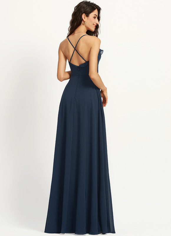 Robe Demoiselle D'Honneur Mousseline Beige - gallery 4