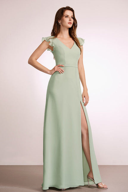 Robe Demoiselle D'Honneur Mousseline Beige - gallery 1