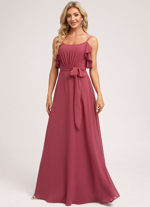 Robe Demoiselle D'Honneur À Volants Rose Pâle - gallery 1