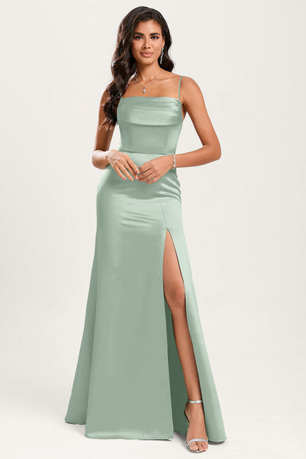 Robe Demoiselle D'Honneur Satin Vert Pâle - gallery 4