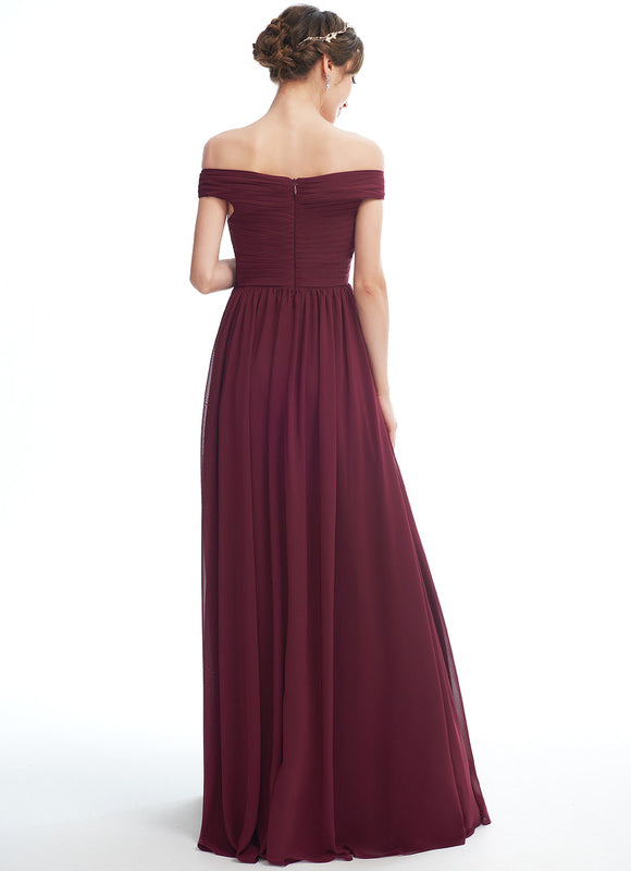 Robe Demoiselle D'Honneur Chiffon Bordeaux - gallery 2