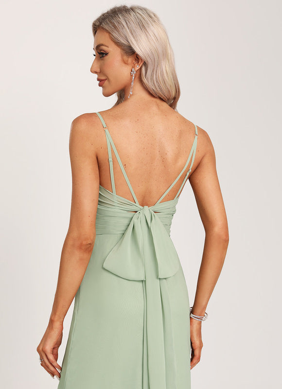 Robe Demoiselle D'Honneur À Volants Rose Pâle - gallery 1