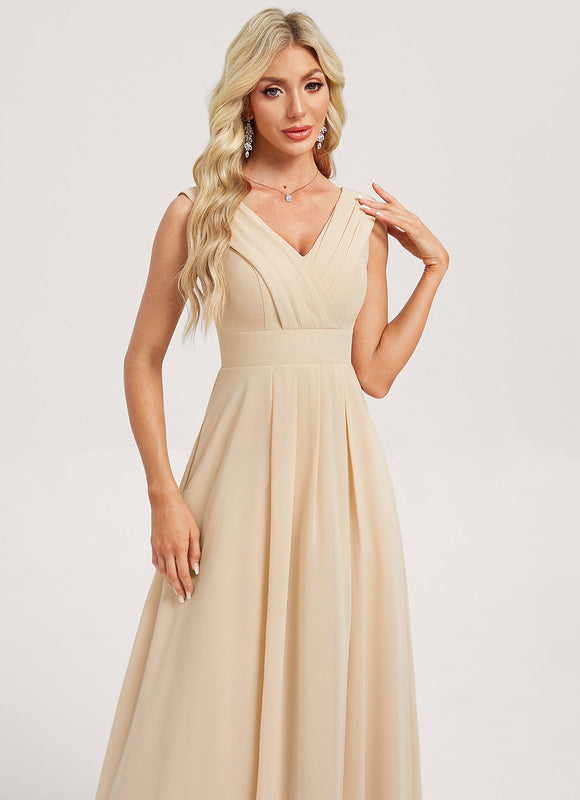 Robe Demoiselle D'Honneur Mousseline Beige - gallery 3