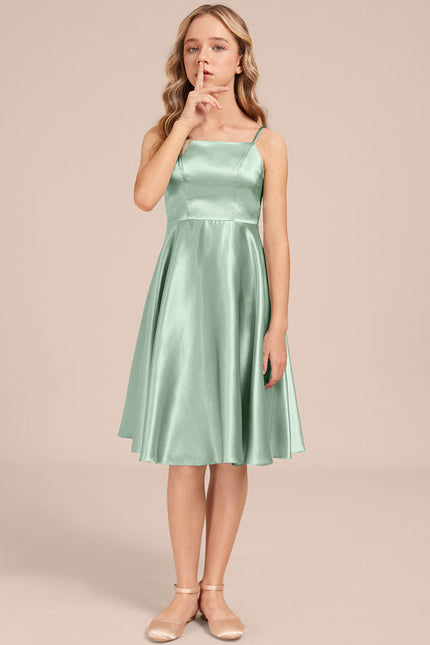 Robe Demoiselle D'Honneur Satinée Verte Douce - gallery 3