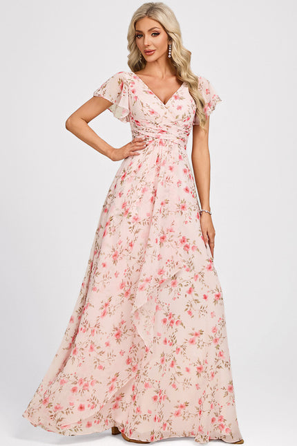 Robe Demoiselle D'Honneur À Volants Rose Pâle