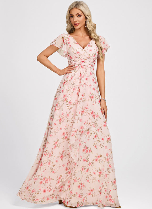 Robe Demoiselle D'Honneur À Volants Rose Pâle