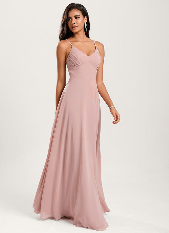 Robe Demoiselle D'Honneur À Volants Rose Pâle - gallery 2