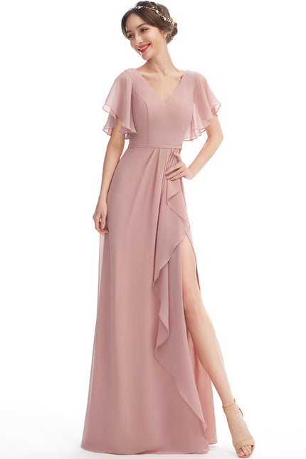Robe Demoiselle D'Honneur À Volants Rose Pâle - gallery 5