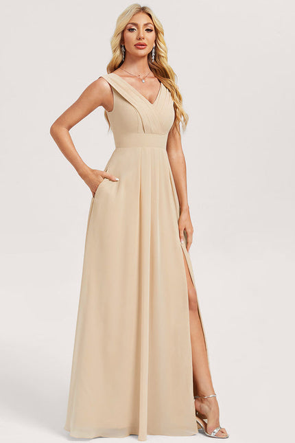 Robe Demoiselle D'Honneur Mousseline Beige - gallery 2