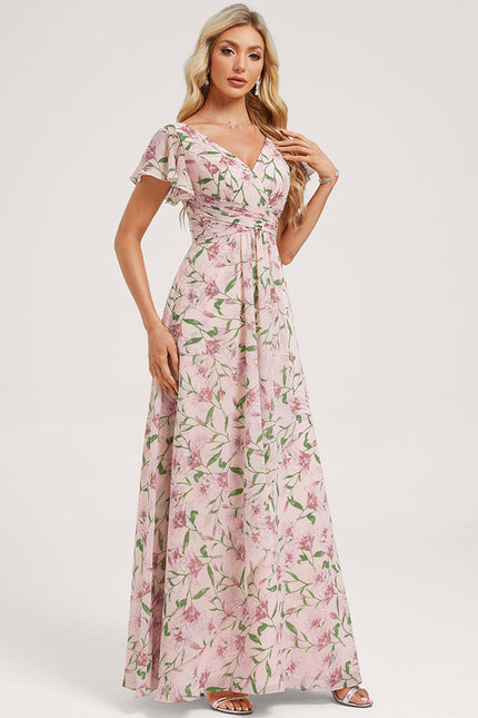 Robe Demoiselle D'Honneur À Volants Rose Pâle - gallery 1