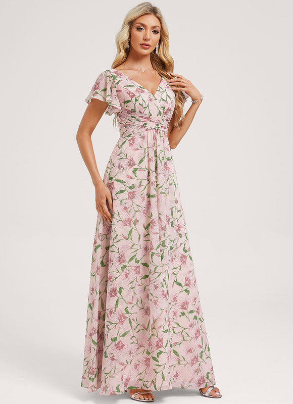 Robe Demoiselle D'Honneur À Volants Rose Pâle - gallery 1