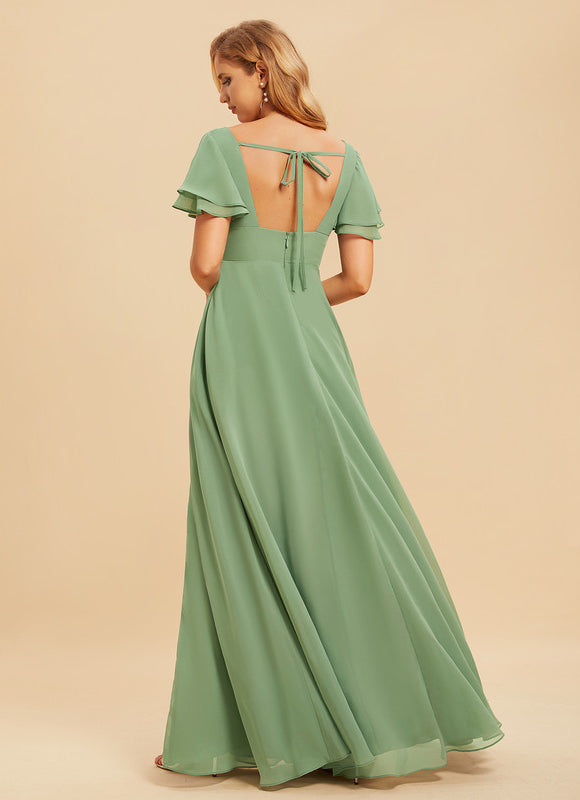 Robe Demoiselle D'Honneur À Volants Rose Pâle - gallery 3