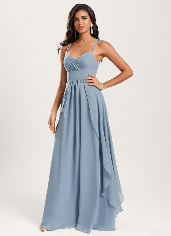 Robe Demoiselle D'Honneur À Volants Rose Pâle - gallery 2