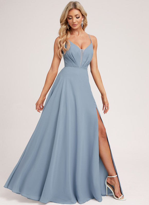 Robe Demoiselle D'Honneur Mousseline Beige - gallery 2