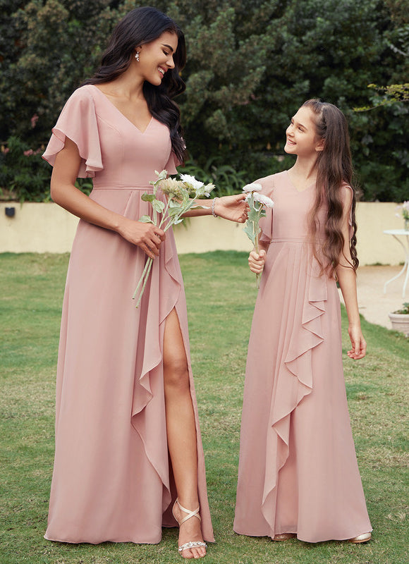 Robe Demoiselle D'Honneur À Volants Rose Pâle