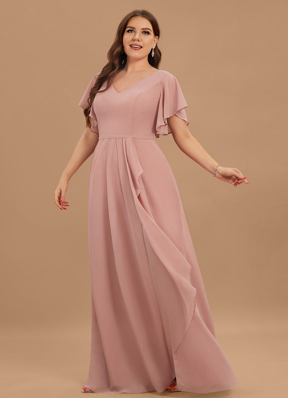 Robe Demoiselle D'Honneur À Volants Rose Pâle - gallery 8