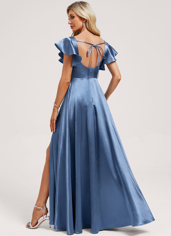 Robe Demoiselle D'Honneur Satin Fluide À Volants - gallery 4