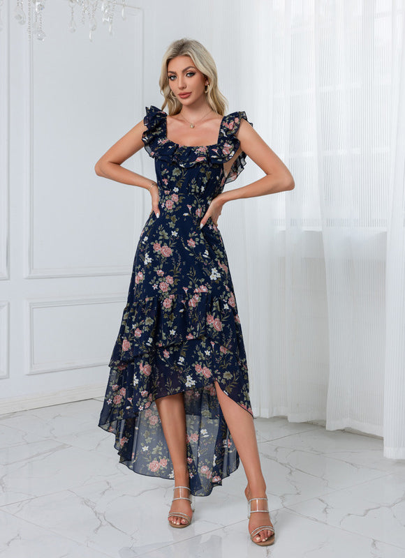 Robe Demoiselle D'Honneur Florale Asymétrique - gallery 2