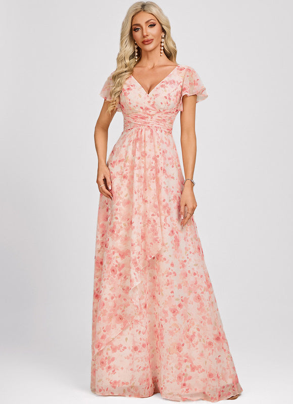 Robe Demoiselle D'Honneur À Volants Rose Pâle - gallery 1