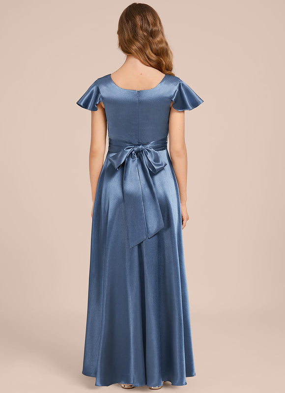 Robe Demoiselle D'Honneur Satinée Bleu Ciel - gallery 4