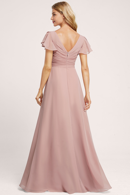 Robe Demoiselle D'Honneur À Volants Rose Pâle - gallery 4