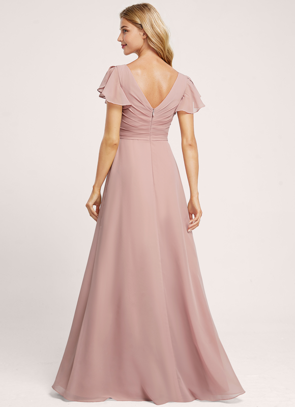 Robe Demoiselle D'Honneur À Volants Rose Pâle - gallery 4